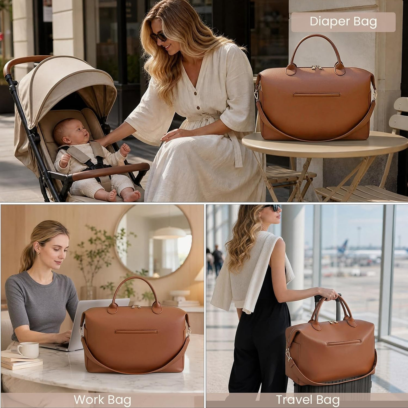 Bolsa de pañales convertible de cuero vegano para pañales, mochila...