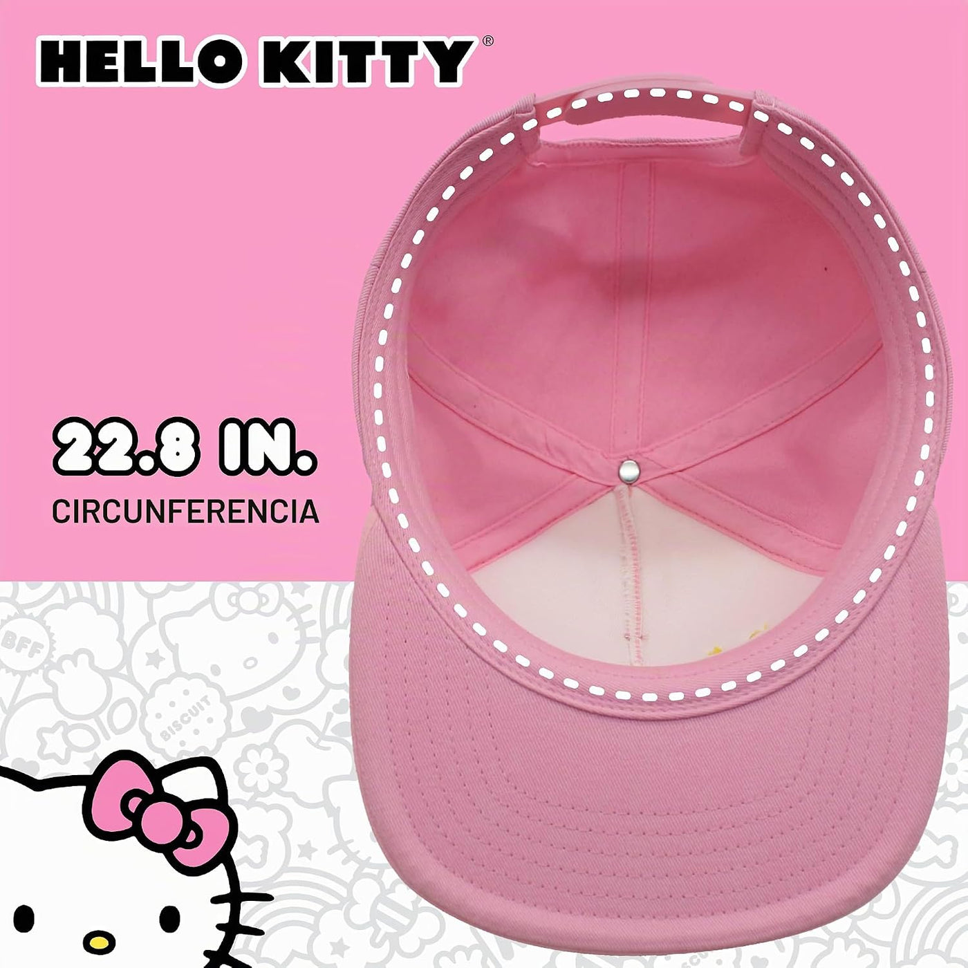 Hello Kitty Gorra de béisbol, gorra Snapback para mujer con ala pla...