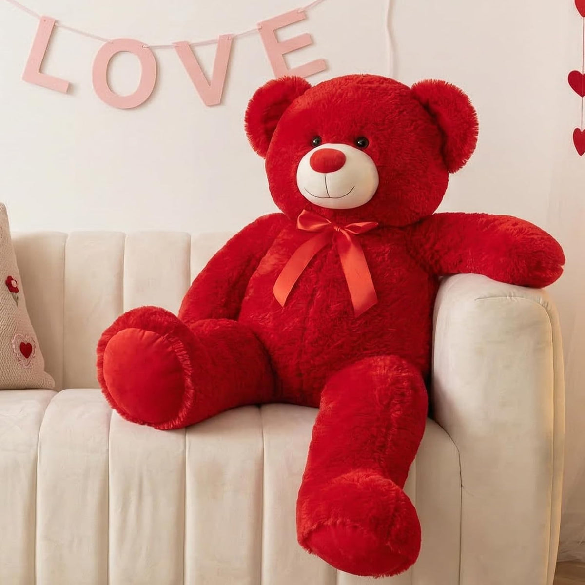 WENMOTDY Oso de peluche grande con lazo de cinta roja, regalo para...
