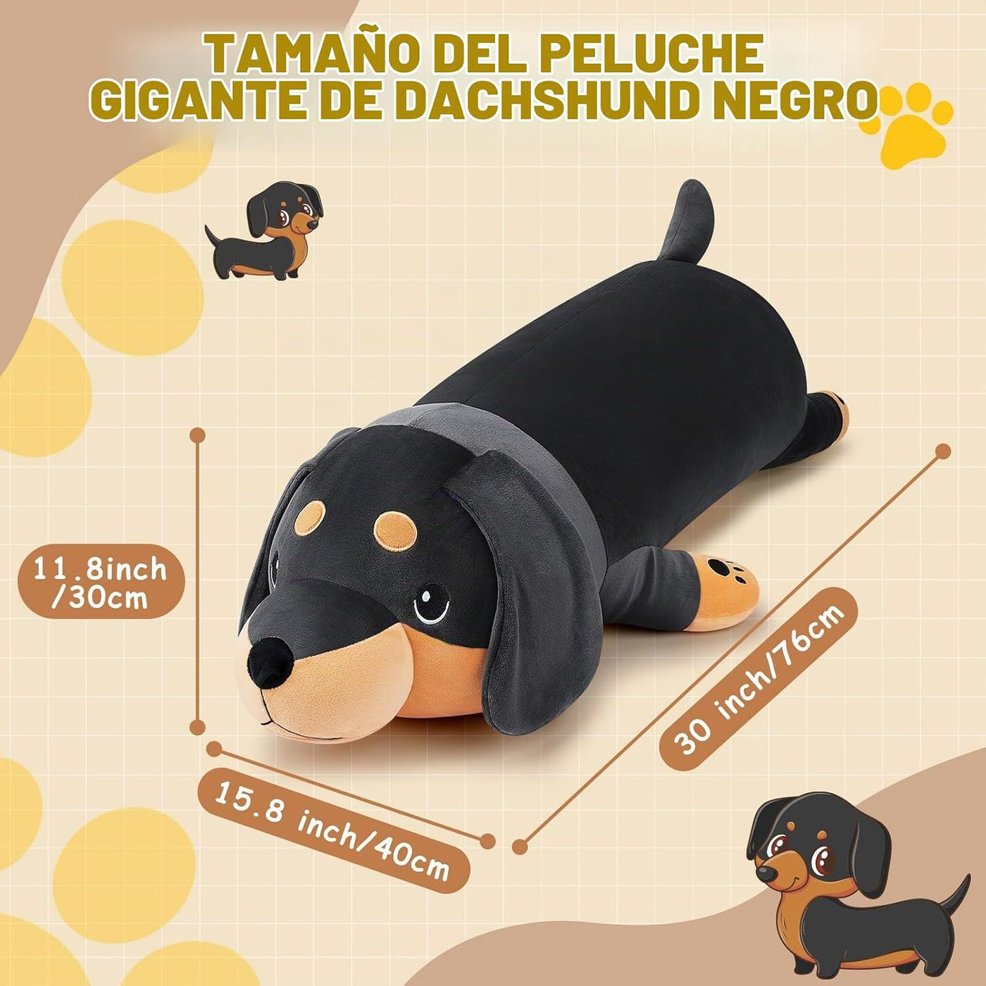 Peluche de Perro Salchicha Negro Gigante de 30'' - Animal d...