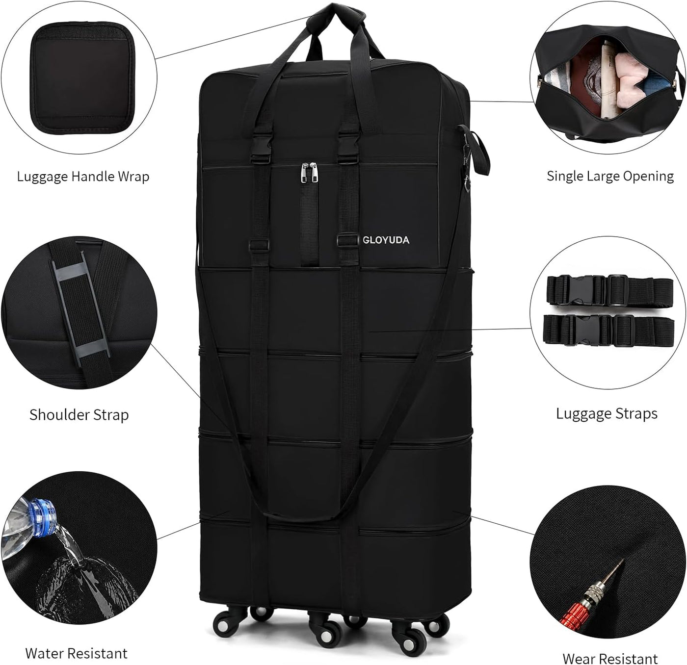 Gloyuda Maletas extra grandes de 43.8 pulgadas con ruedas, bolsa de...