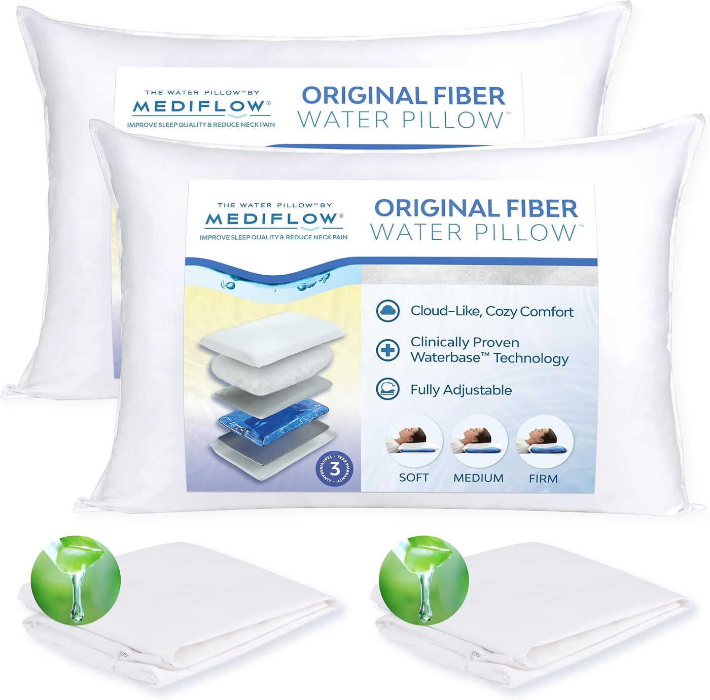 Mediflow - Almohada de agua de fibra - Almohada ajustable para aliv...