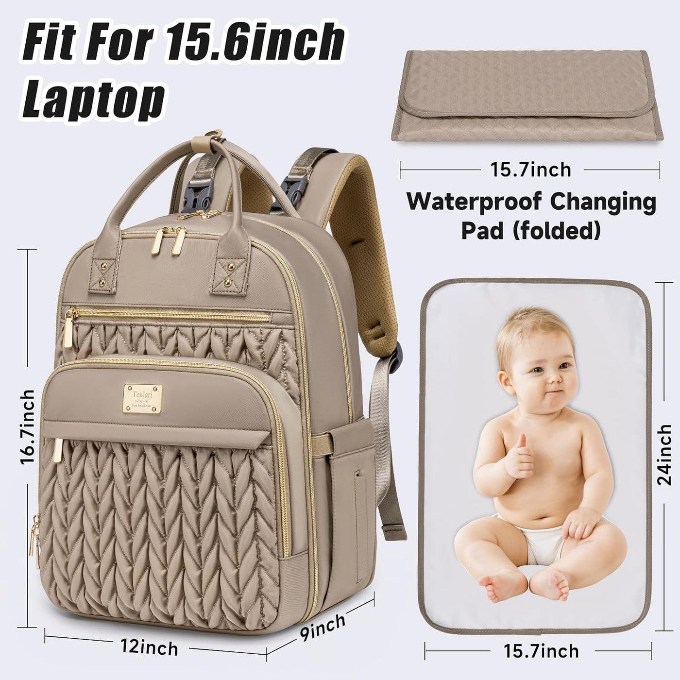 Tealari Mochila para pañales, elegante bolsa de pañales para bebé,...