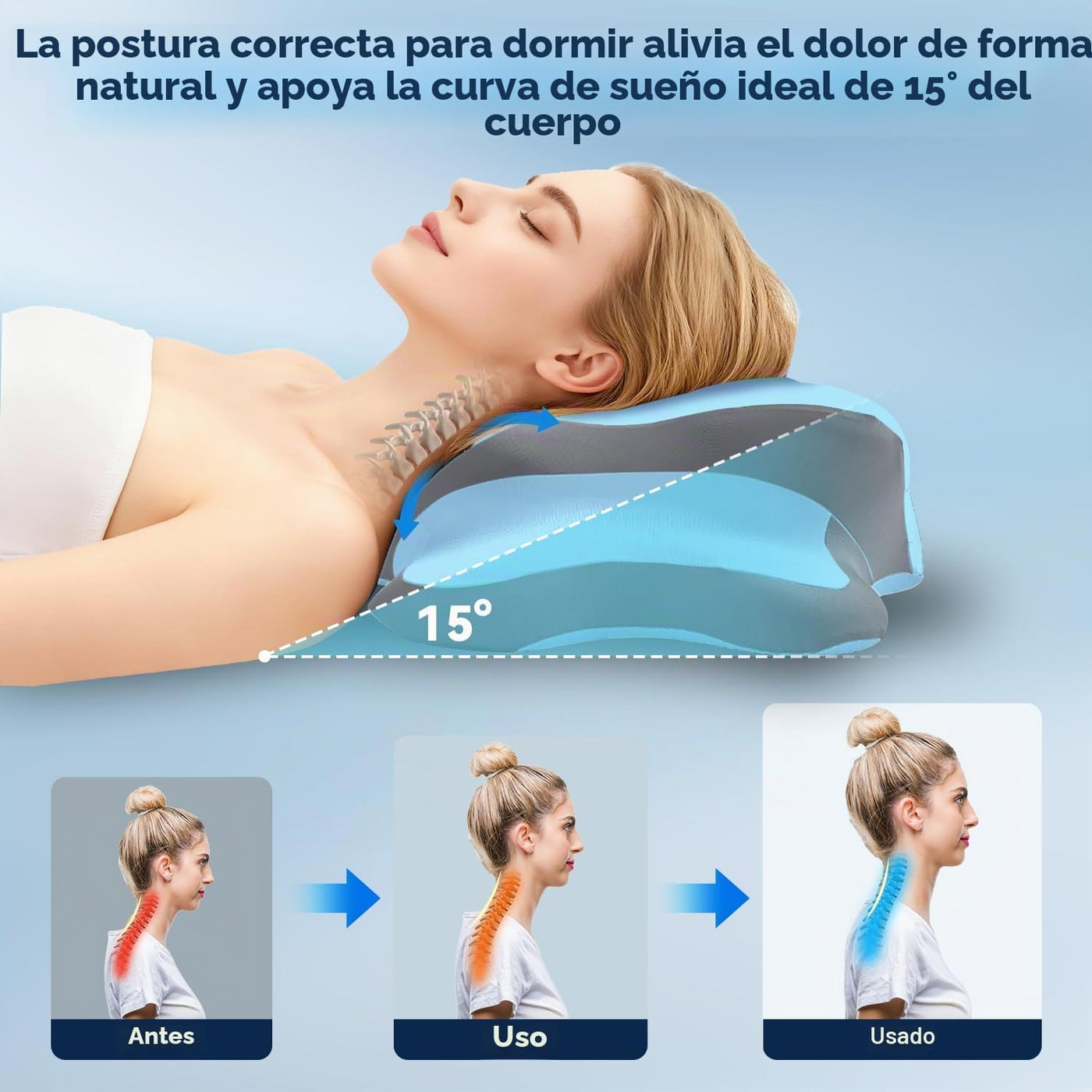 Almohada Ergo para la apnea del sueño, dolor de cuello y alivio de...