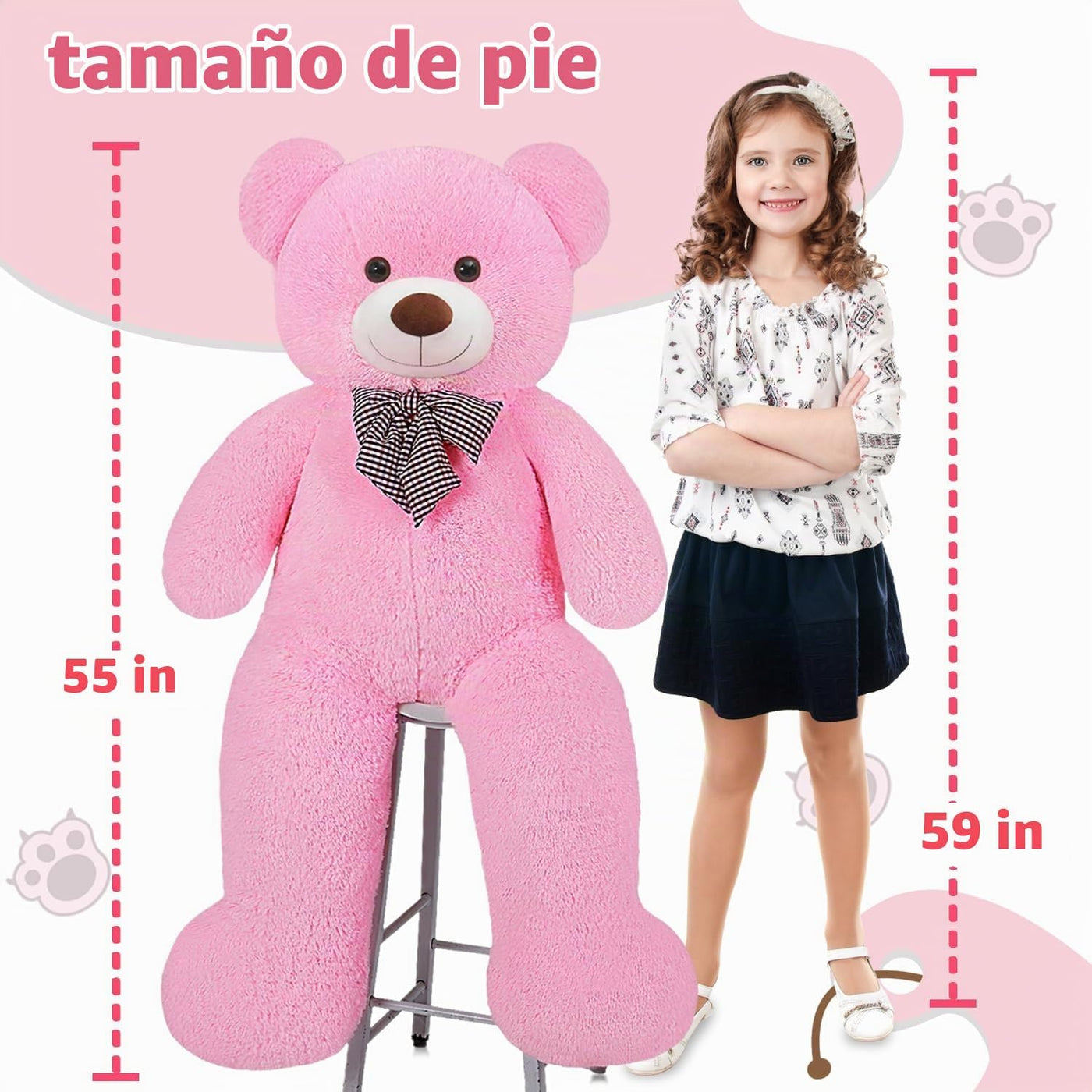 Oso de peluche gigante rosa de 4 pies, lindo animal de peluche gran...
