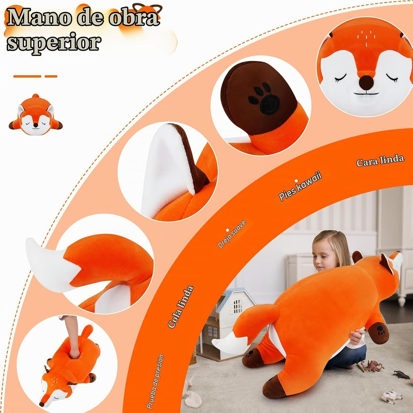 Peluche de zorro gigante de 30 pulgadas, almohada de felpa de zorro...