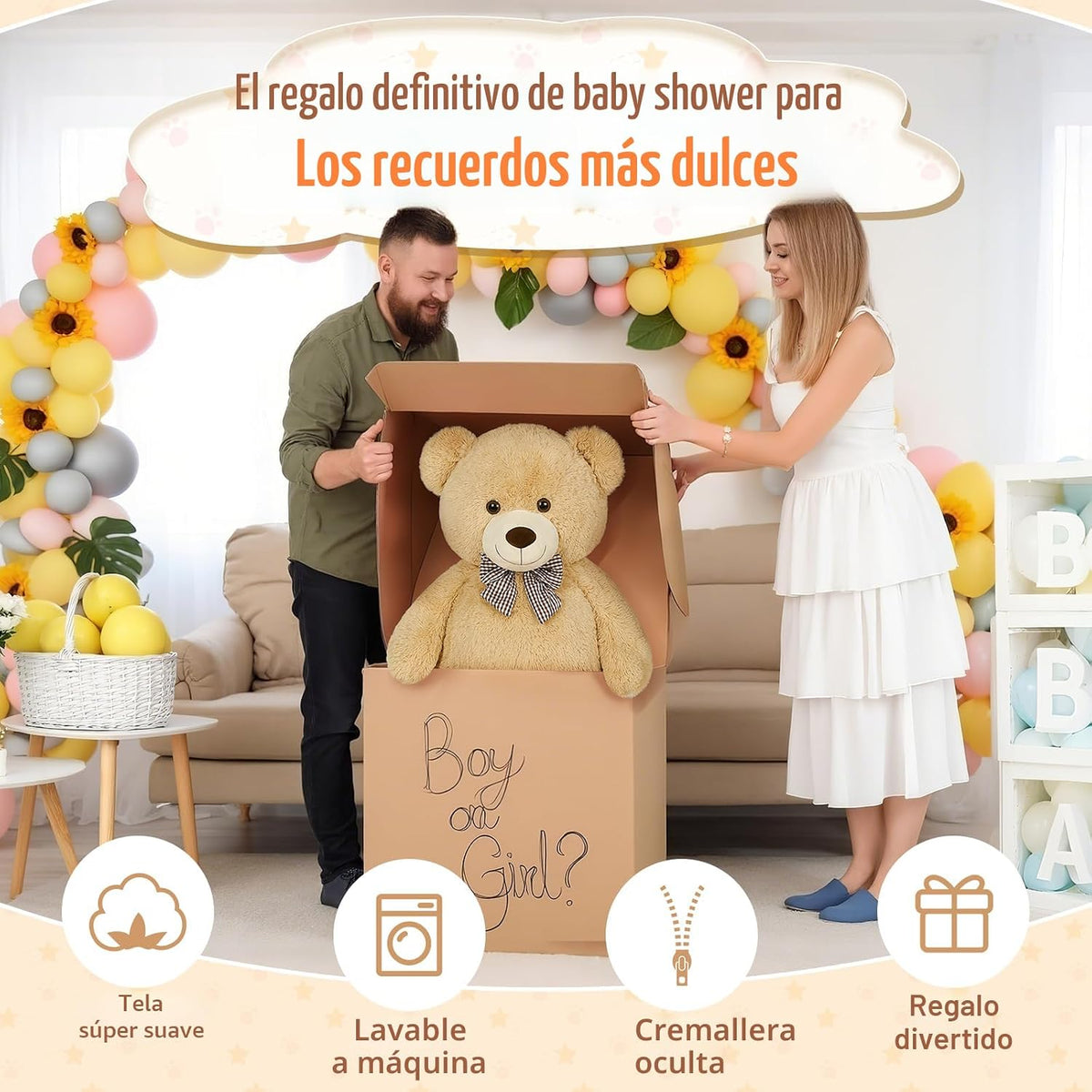 MorisMos Oso de peluche gigante de 4 pies, bonito oso de peluche gr...