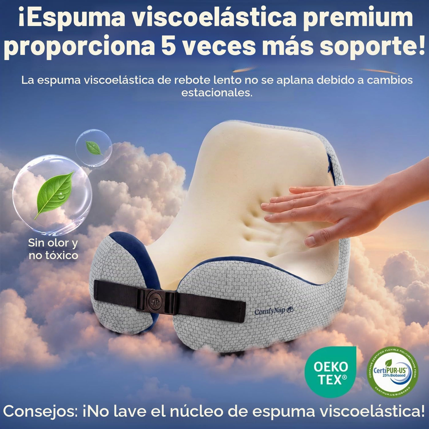 ComfyNap® Almohada de cuello de viaje versátil para avión [patentad...