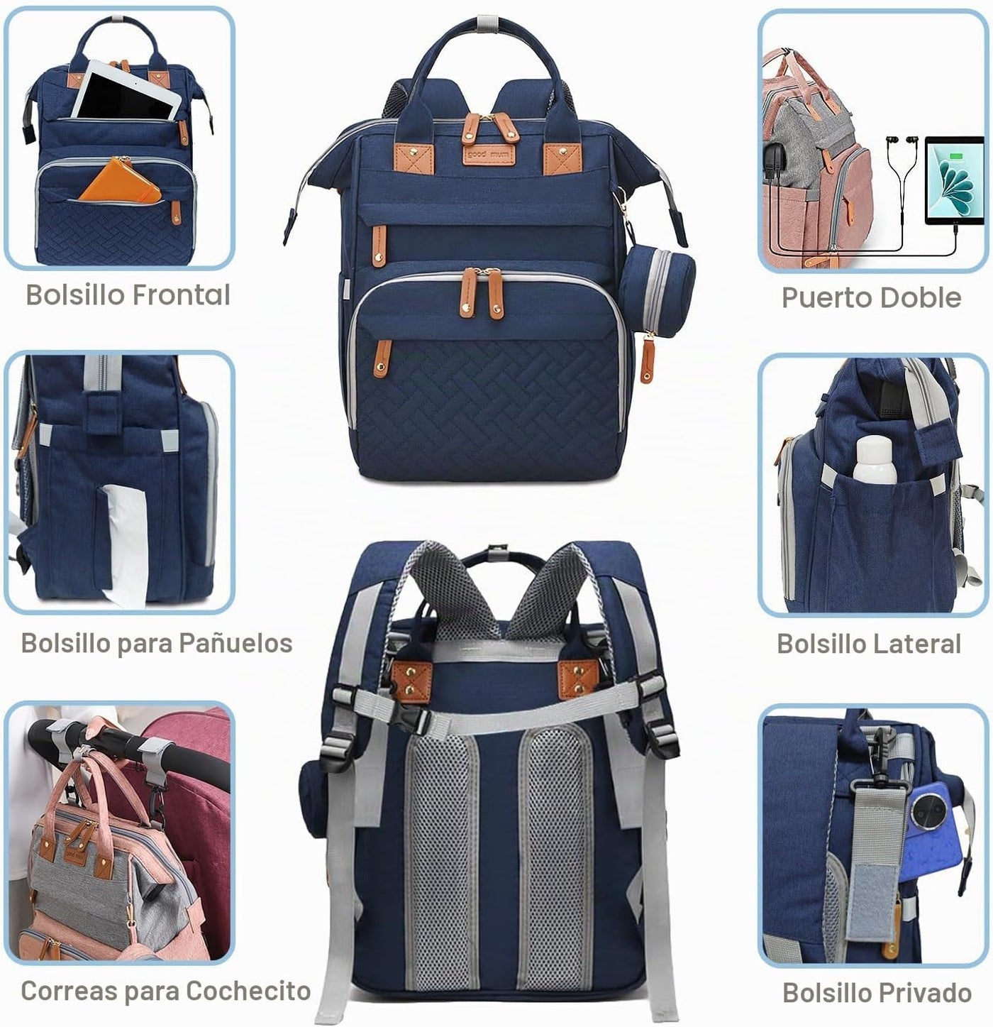 SHITIESHOU Bolsa de pañales para mamá y papá, con cambiador, 19 bol...