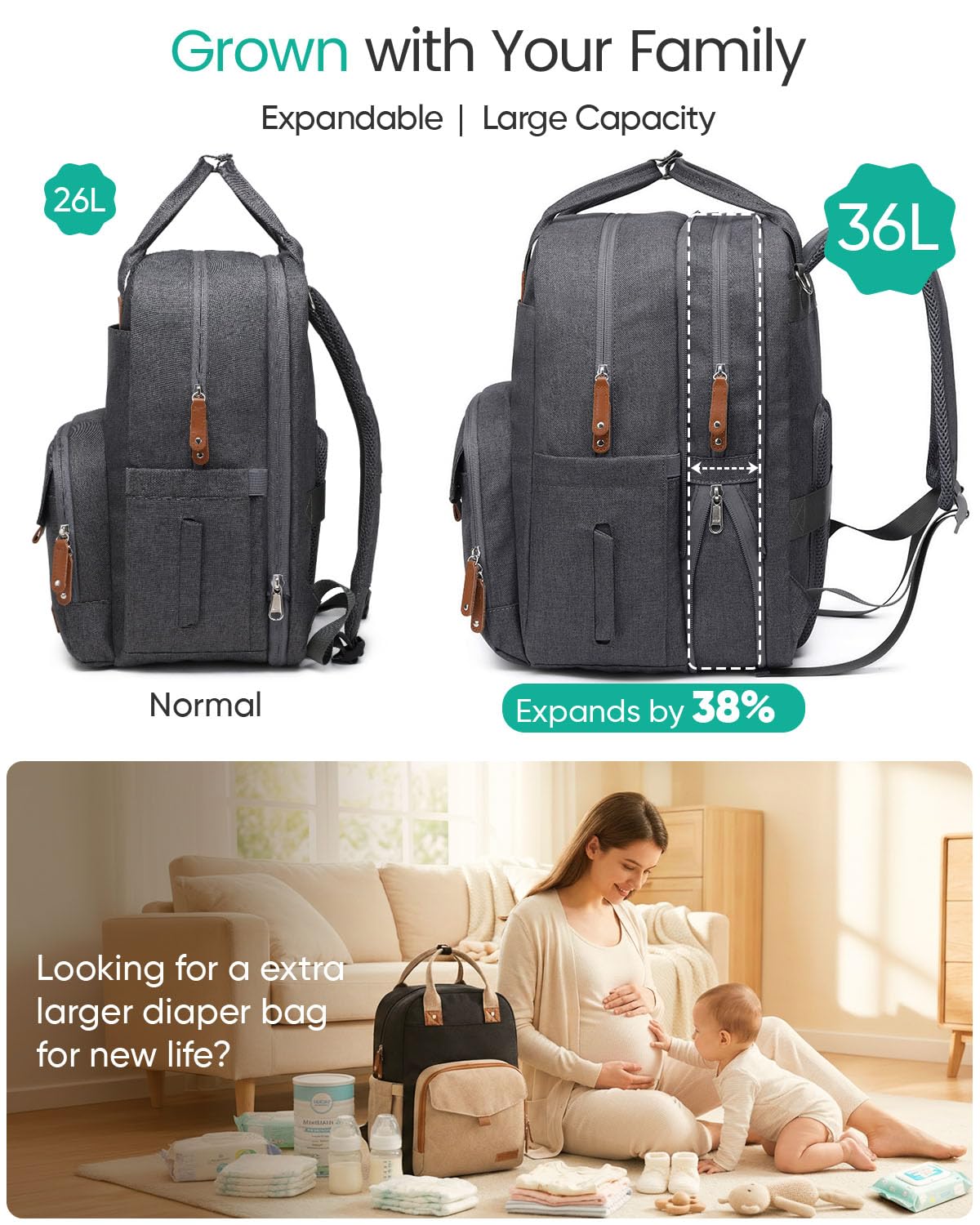 Qualyphant Mochila para pañales extragrande para dos niños gemelos,...