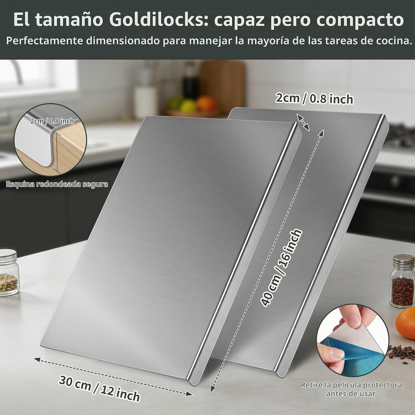 Juego de tablas de cortar de acero inoxidable para cocina, paquete...
