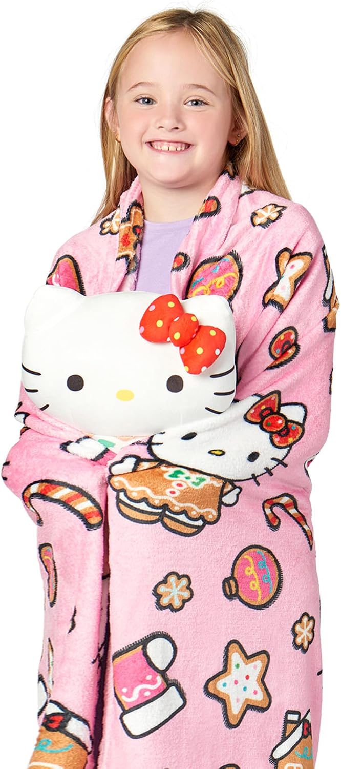 Hello Kitty Gingerbread Joy Hugger - Juego de almohada abrazable y...