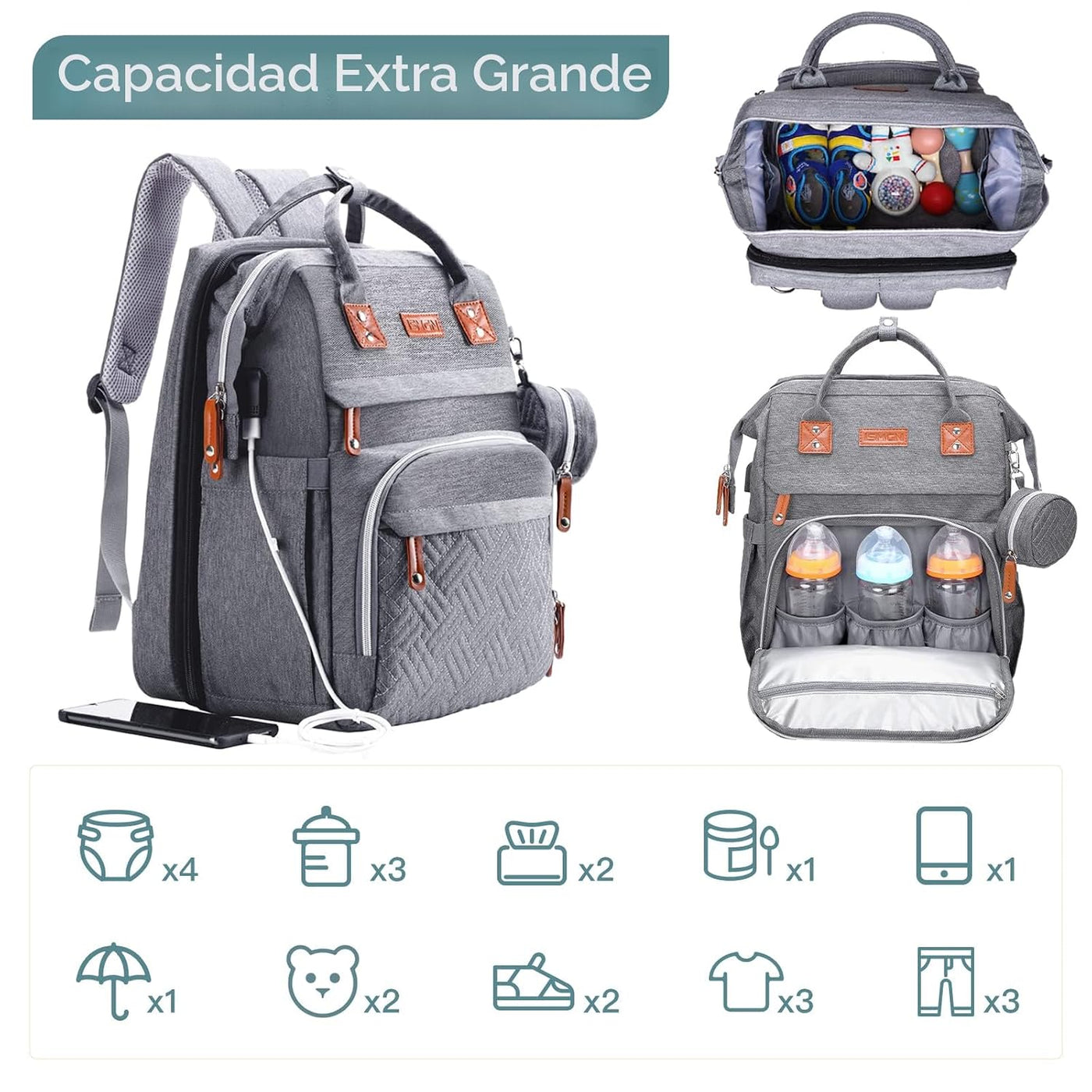ISMGN Mochila para pañales con estación de cambio, bolsa de pañales...