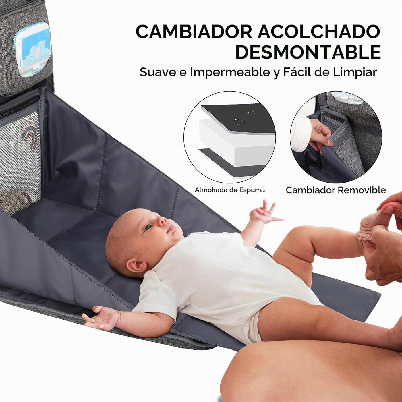 WITSTEP Mochila para pañales con cambiador, organizador de bolsas d...