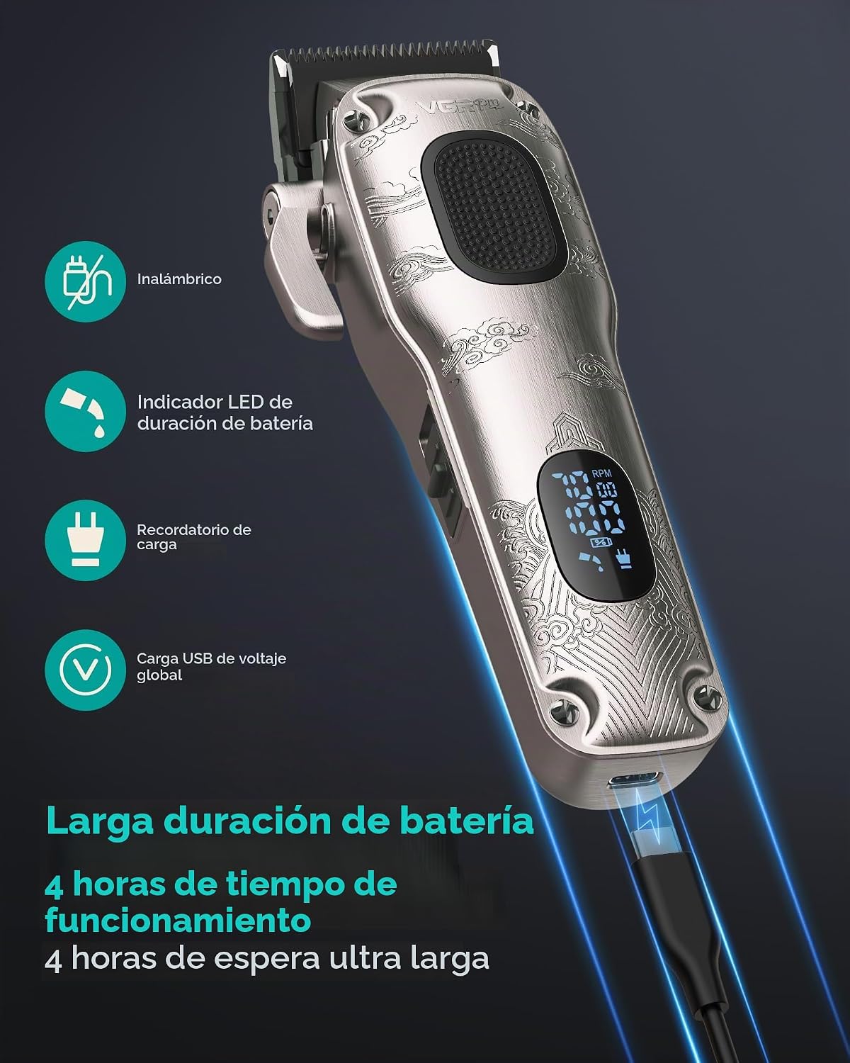 VGRPRO Cortapelos para hombres profesionales, inalámbricas y con ca...