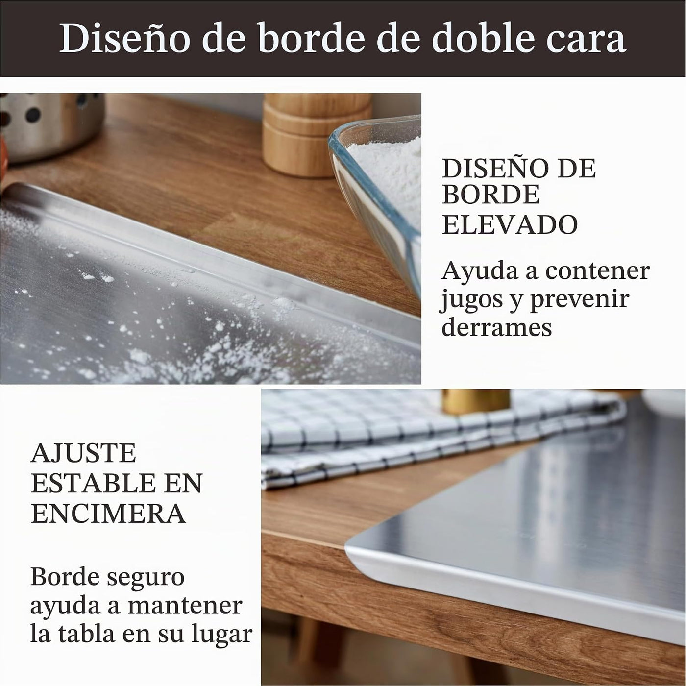 Tabla de cortar de acero inoxidable con labio, tablas de cortar 3PC...