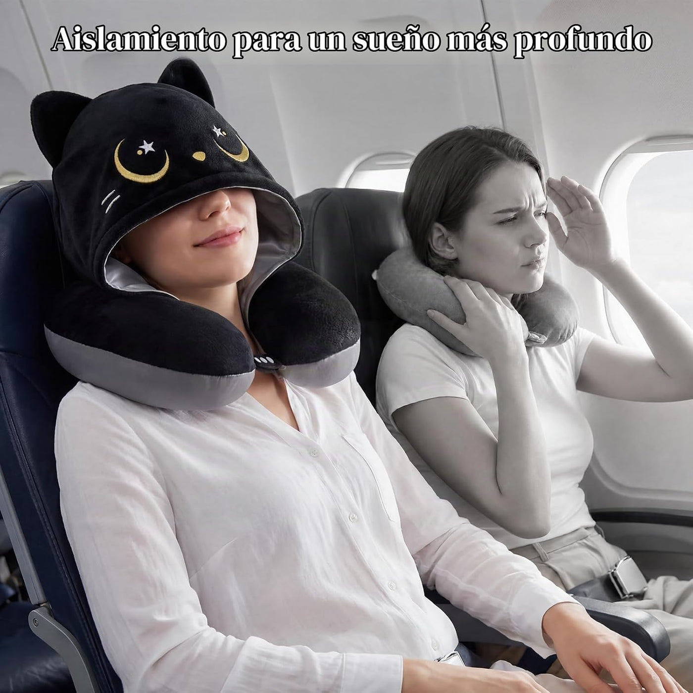 Mewaii Almohada de viaje para el cuello, almohada de avión con capu...
