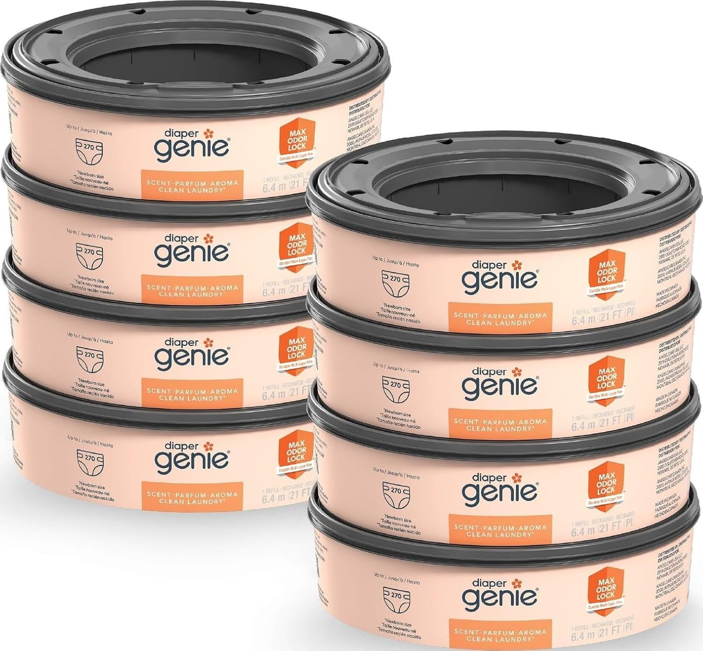 Recargas de bolsas Diaper Genie 270 (Paquete de 8) Aroma a ropa lim...