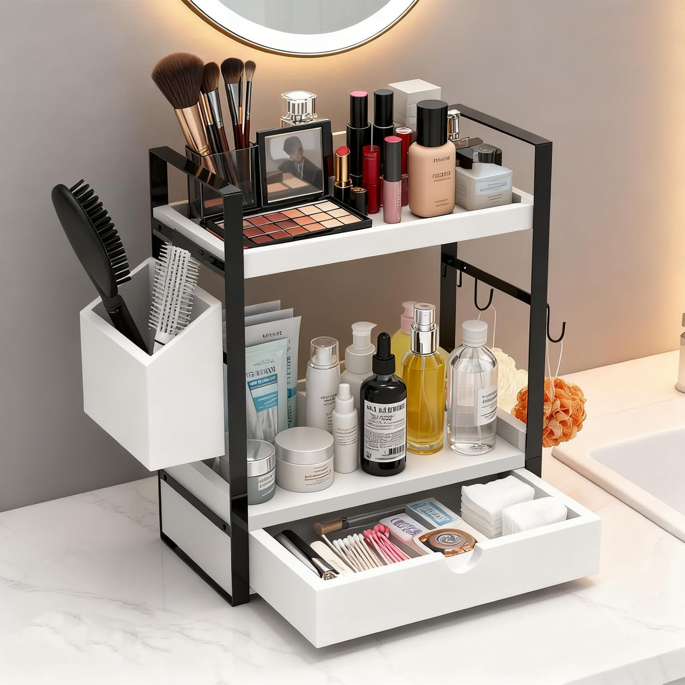 Organizadores de mostrador de baño de 2 niveles y almacenamiento, o...