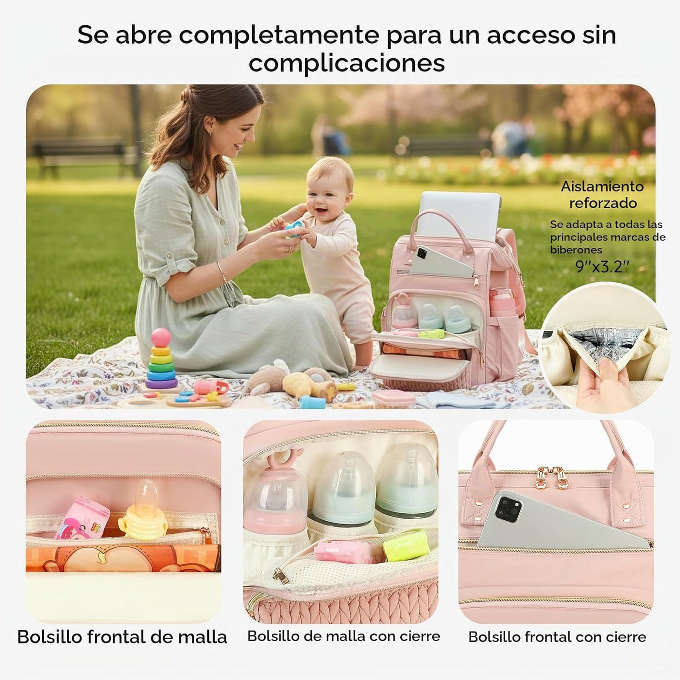 AIJIEKE Bolsa de pañales, mochila grande para pañales de bebé de gr...