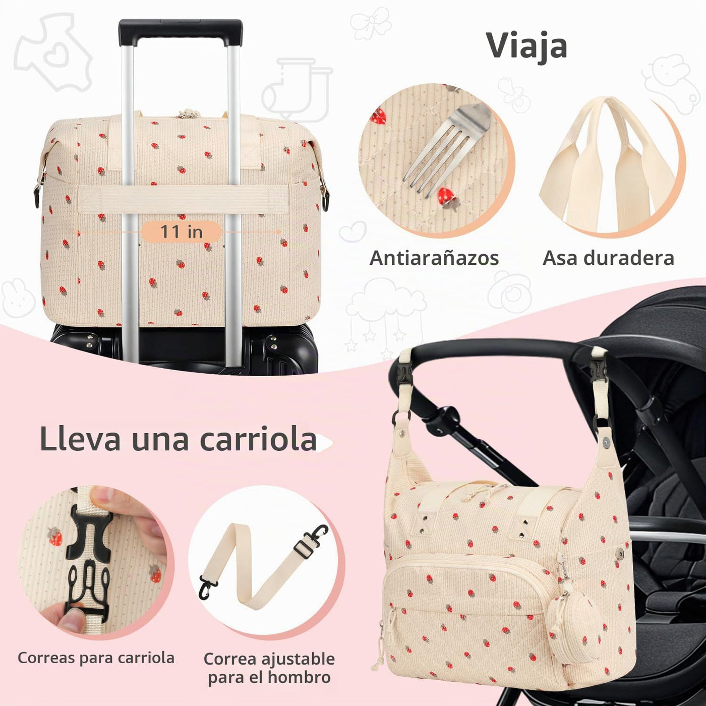 Tenot - Bolsa de pañales con estuche para chupete (color beige, fre...