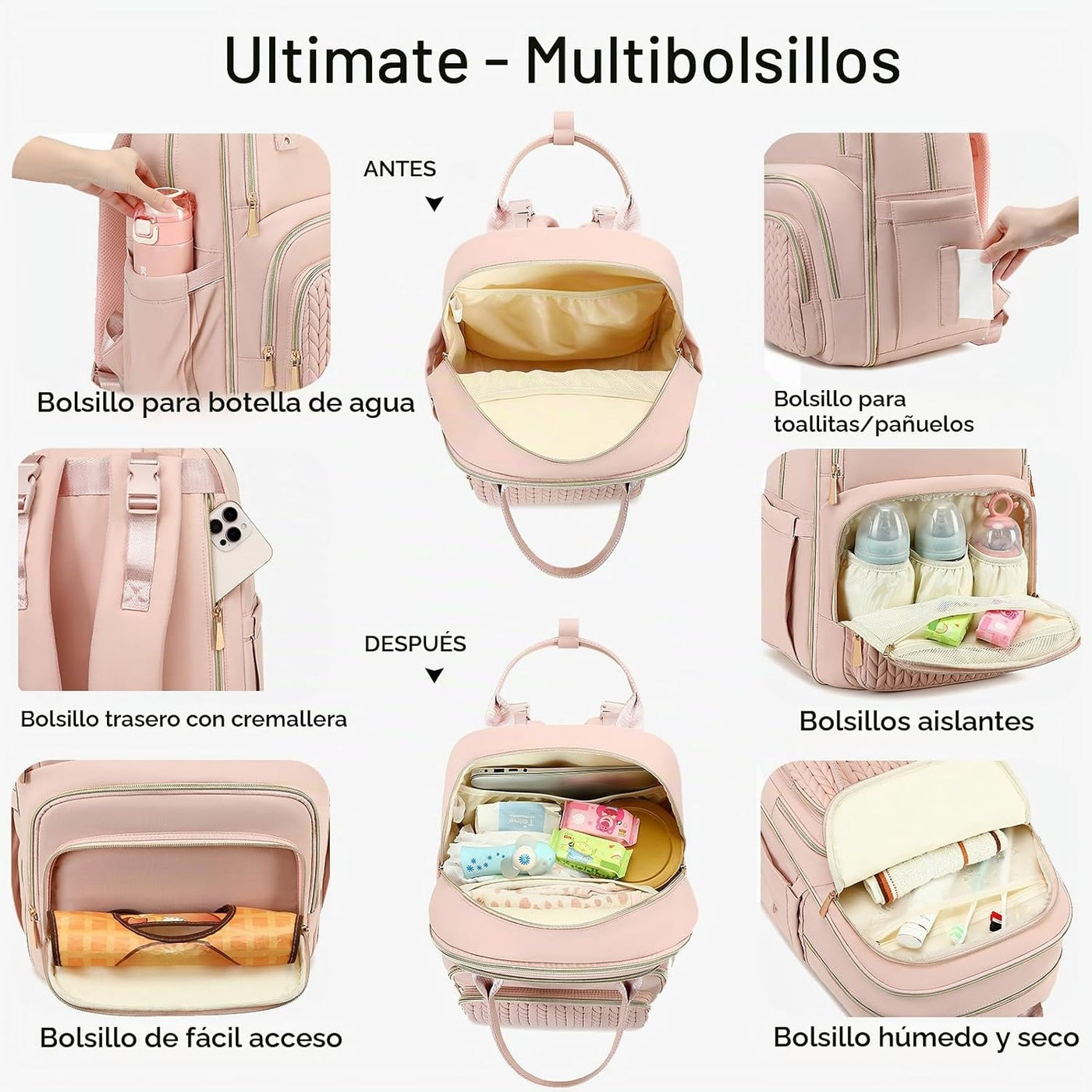 Mochila para pañales, grande, multifuncional, para niños, niñas y b...