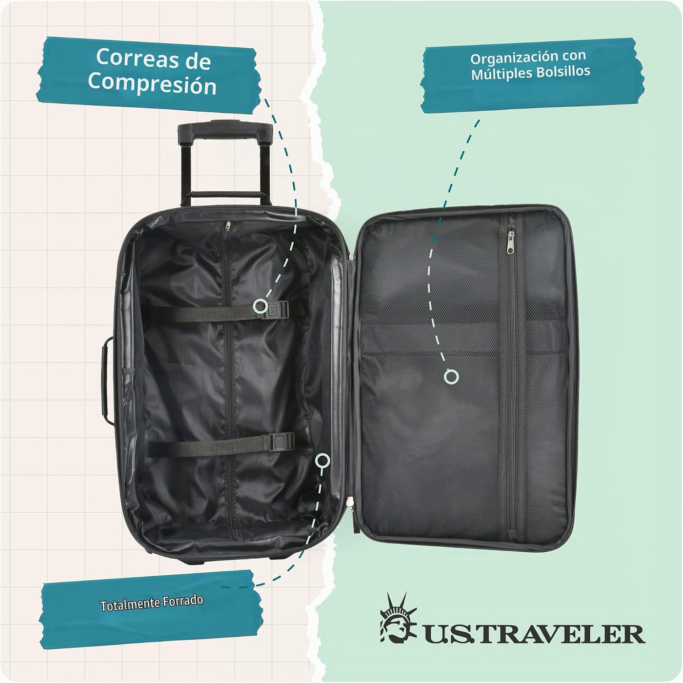 U.S. Traveler Rio - Maleta ligera con ruedas Softside, juego de 2 r...