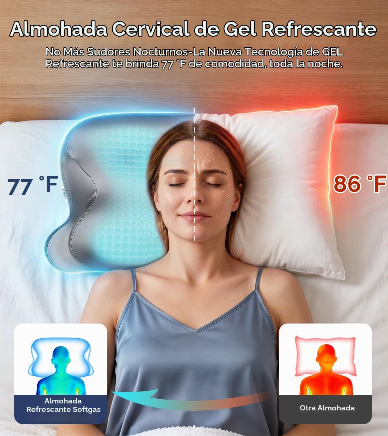 Almohada de espuma viscoelástica de gel de enfriamiento 2026, almoh...