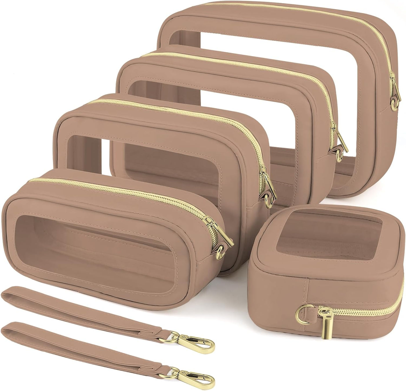 KIUGCO 5 bolsas de maquillaje transparentes con asas, bolsas de ase...