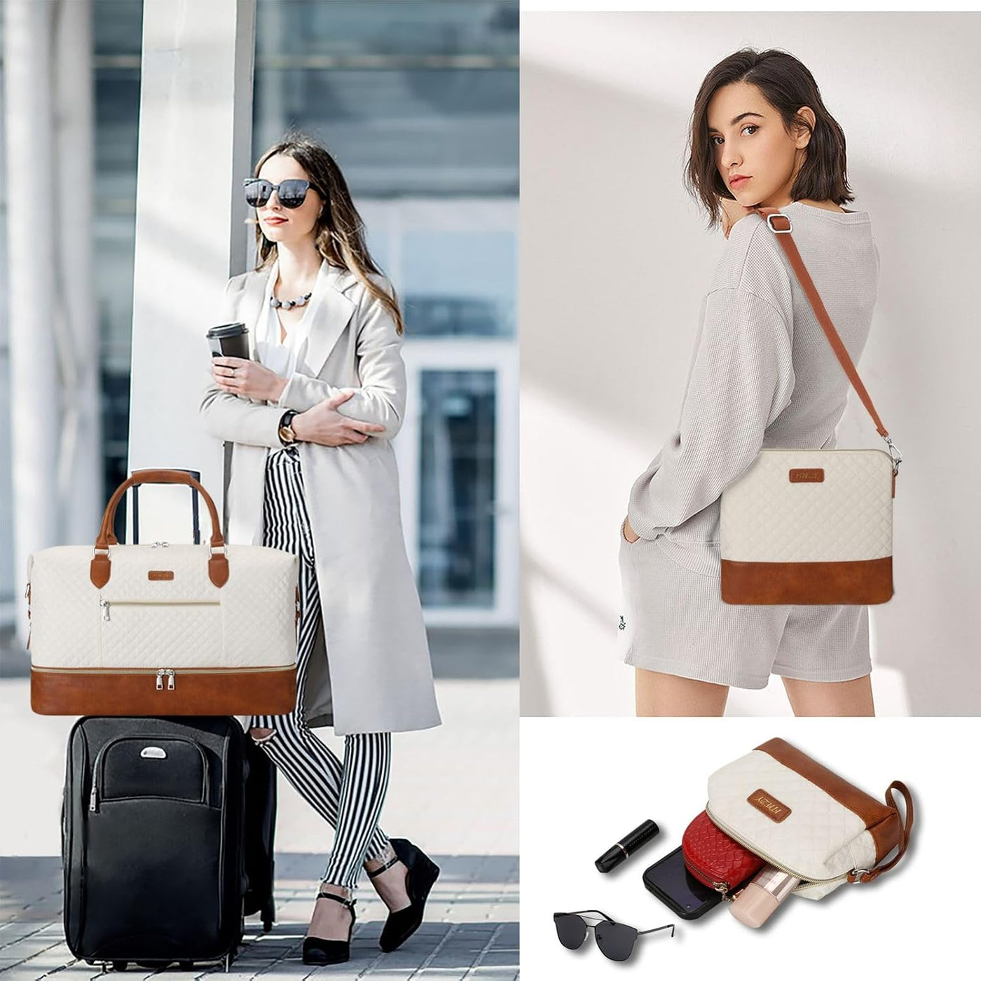 Bolsa de fin de semana para mujer, bolsa de viaje de nailon, con co...