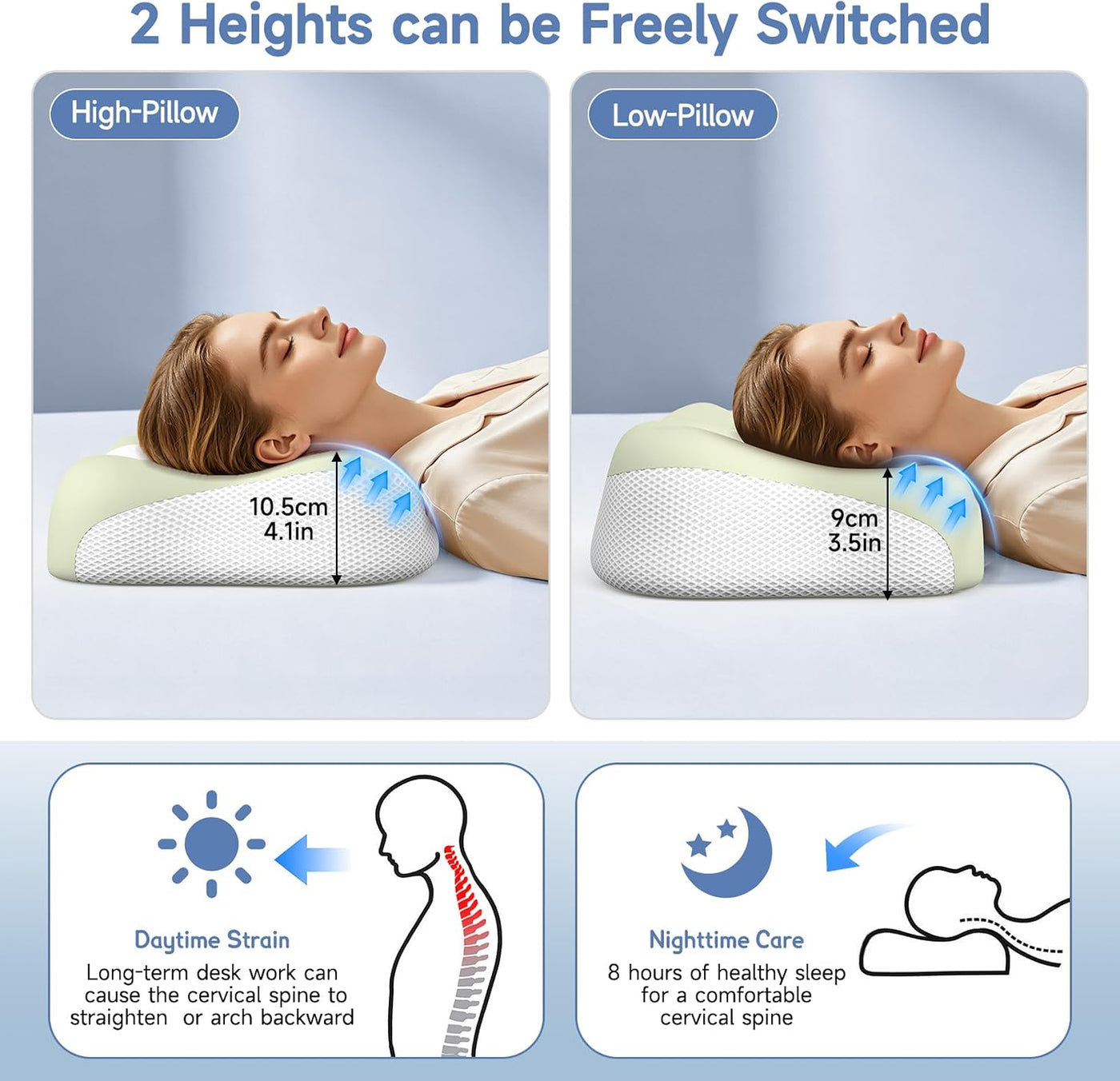 VYLEE Almohada cervical de espuma viscoelástica, soporte cómodo par...