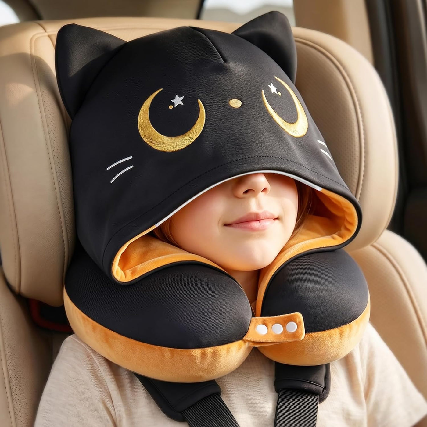 Mewaii Almohada de viaje para niños, almohada de avión con capucha...