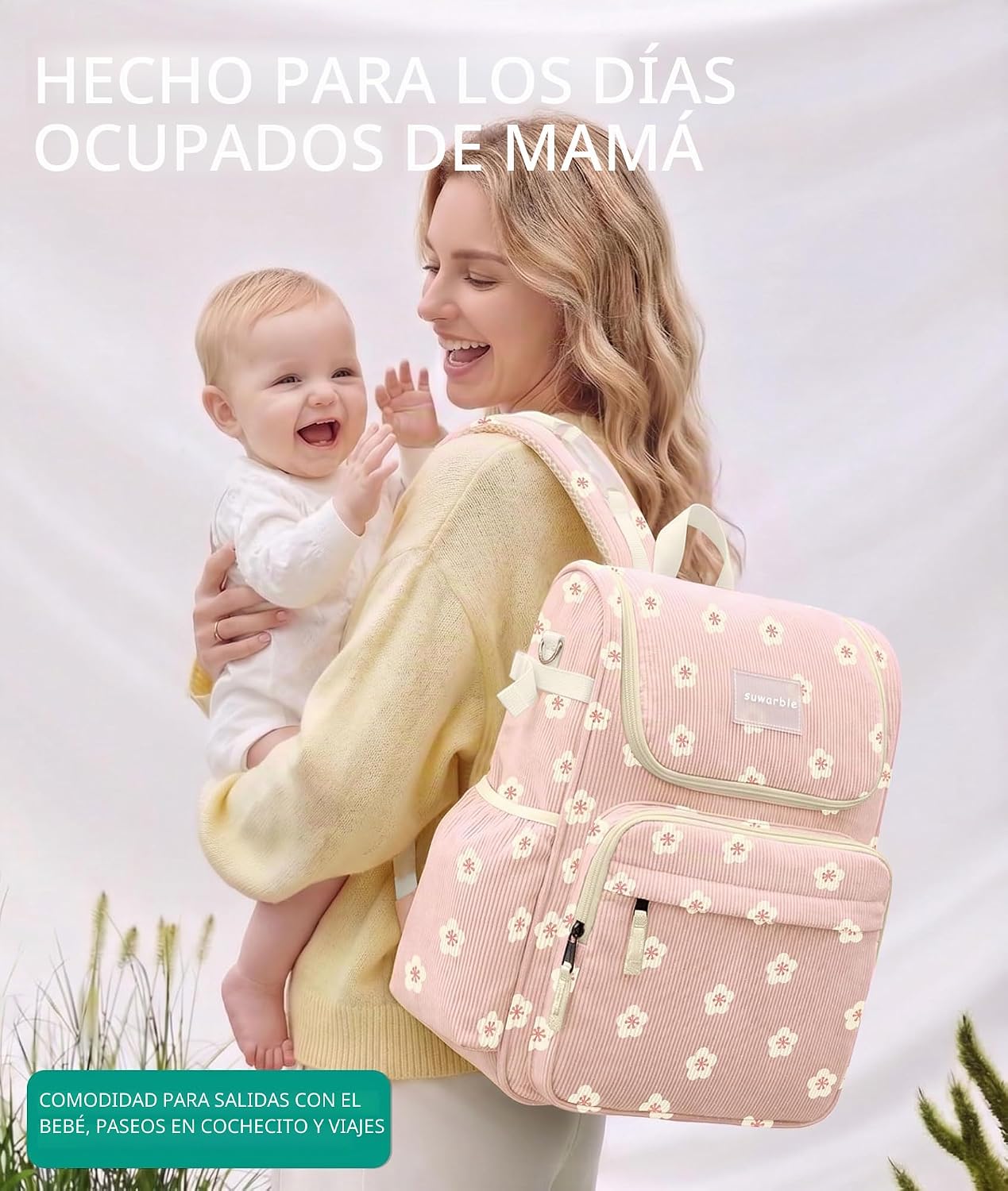 suwarble Mochila grande de pana para pañales para mamá, mochila de...