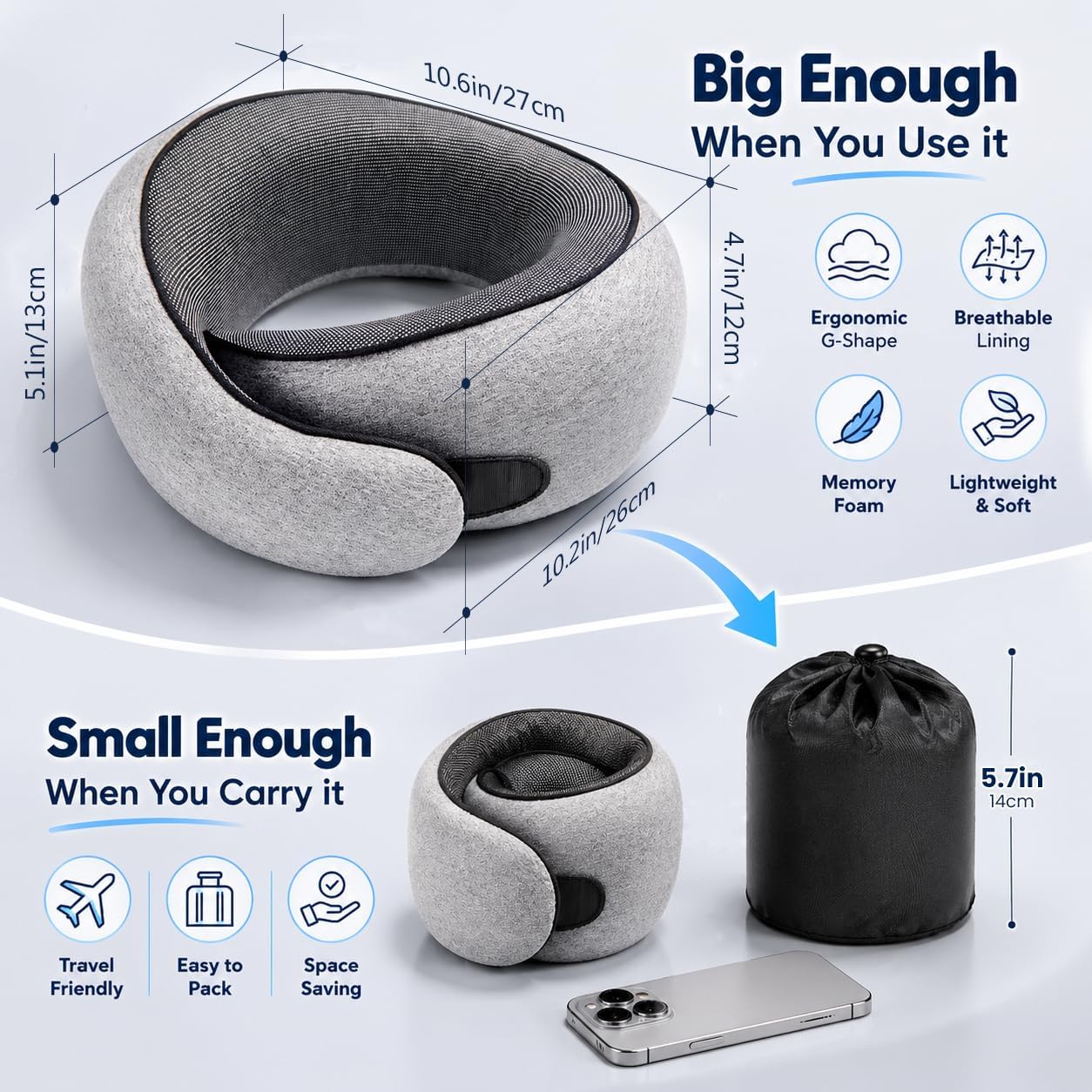 Purroch G-Shape - Almohada de viaje de espuma viscoelástica para el...