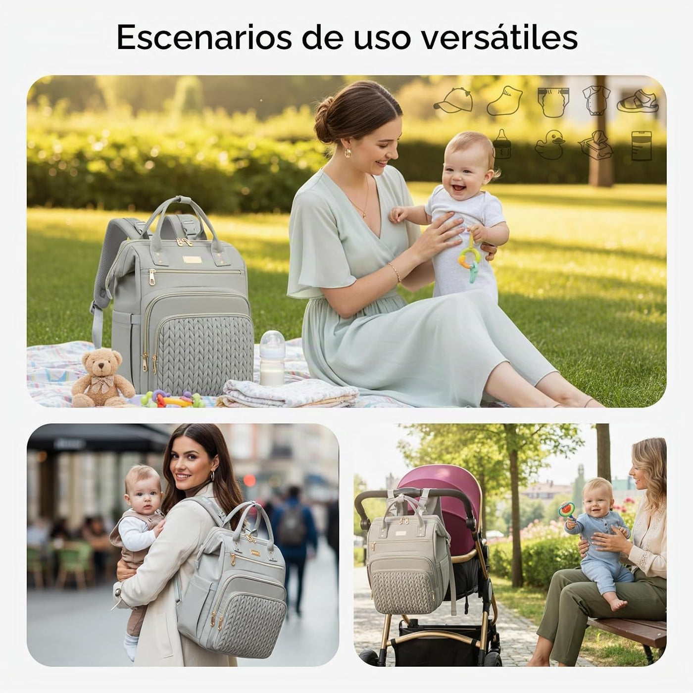 AIJIEKE Bolsa de pañales, mochila grande para pañales de bebé de ap...