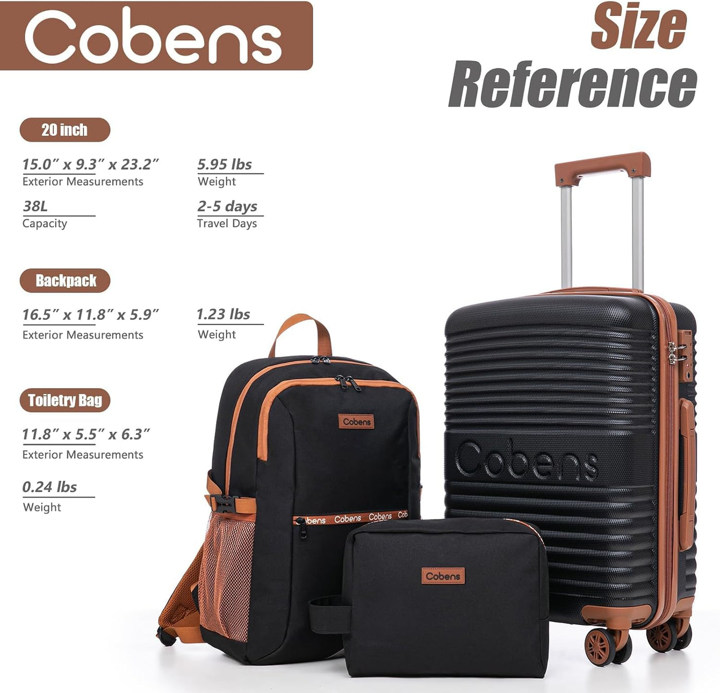 Juegos de equipaje Cobens de 5 piezas, maletas con ruedas, maletas...
