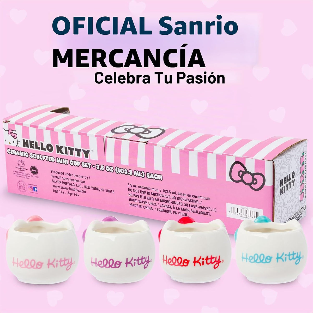 Silver Buffalo Sanrio Hello Kitty - Juego de 4 mini tazas de cerámi...