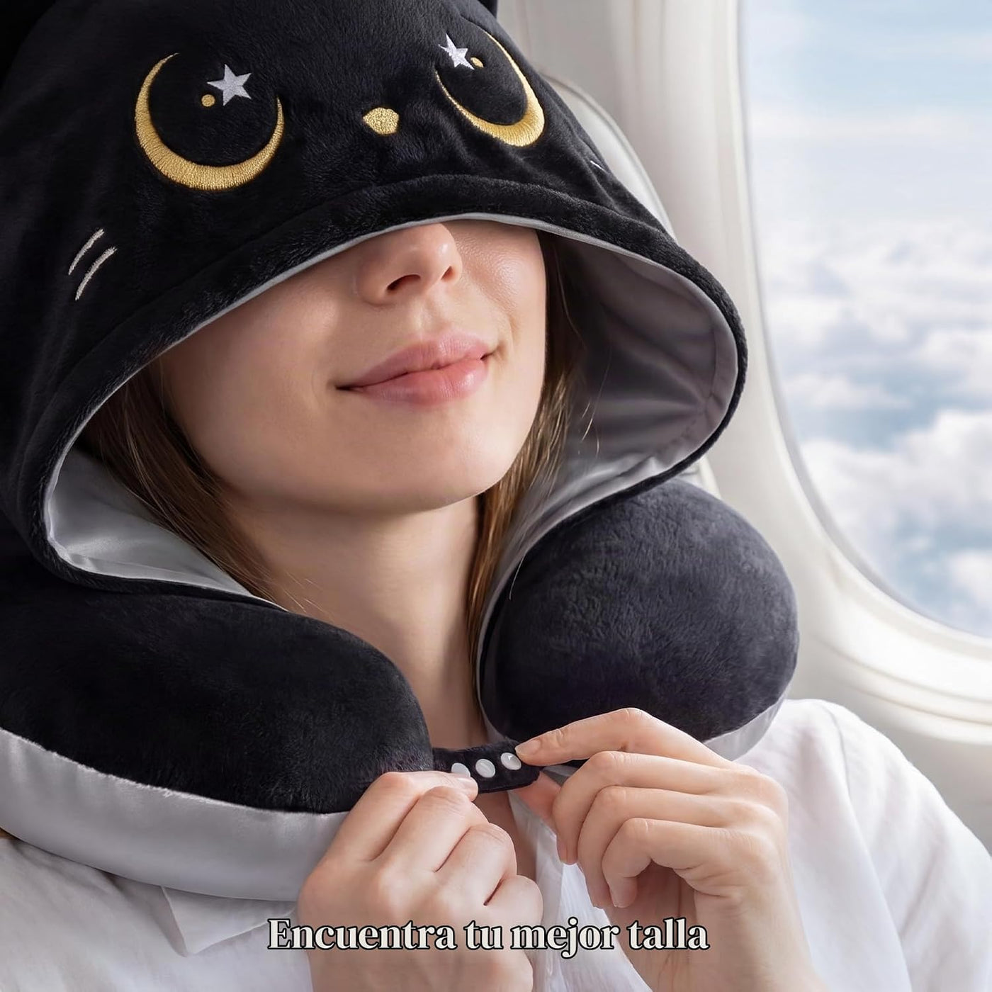 Mewaii Almohada de viaje para el cuello, almohada de avión con capu...
