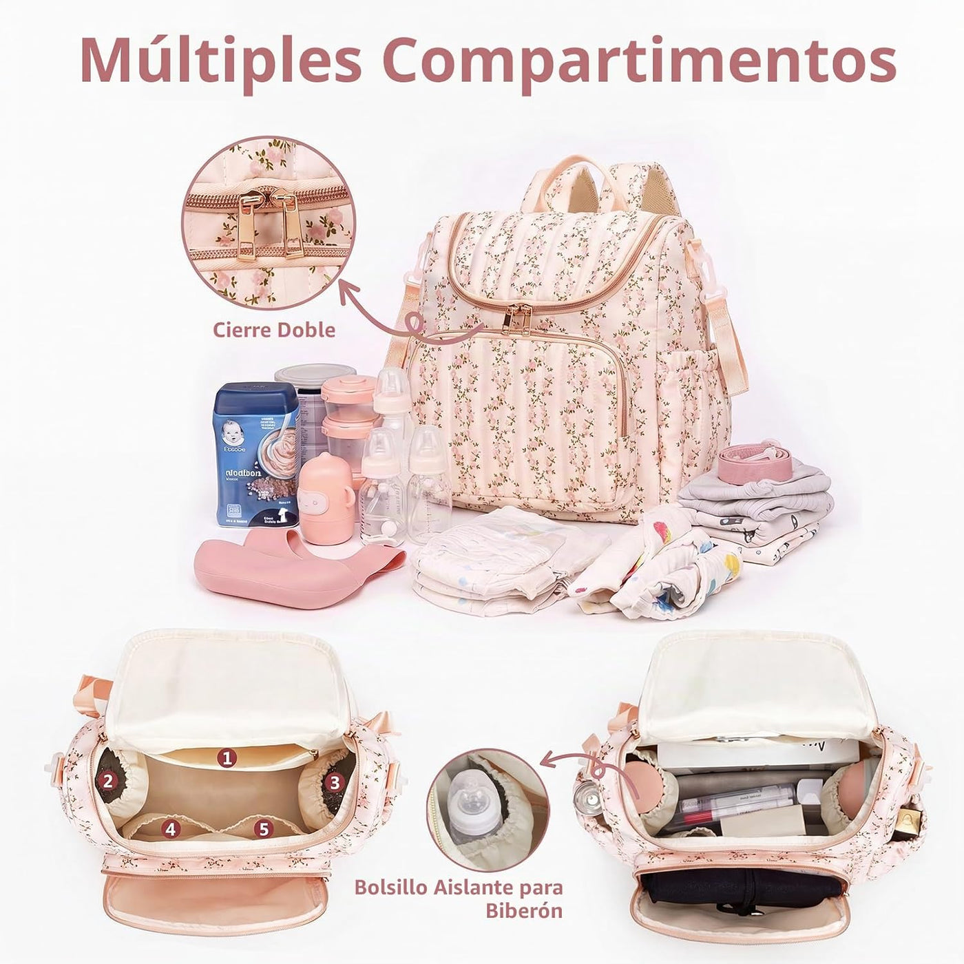 YESFIXS Mochila acolchada para pañales, mochila grande con estampad...