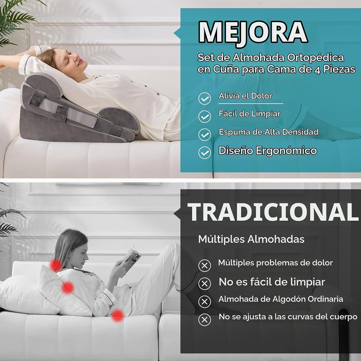 WGAKCED Juego de 4 almohadas de cuña para después de la cirugía, al...