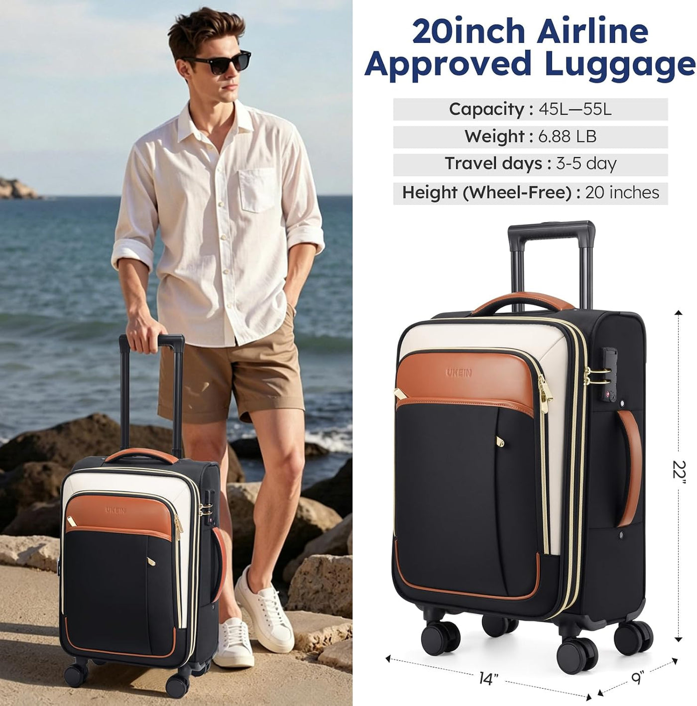 Softside - Maleta de mano expandible con apertura superior de 20 pu...