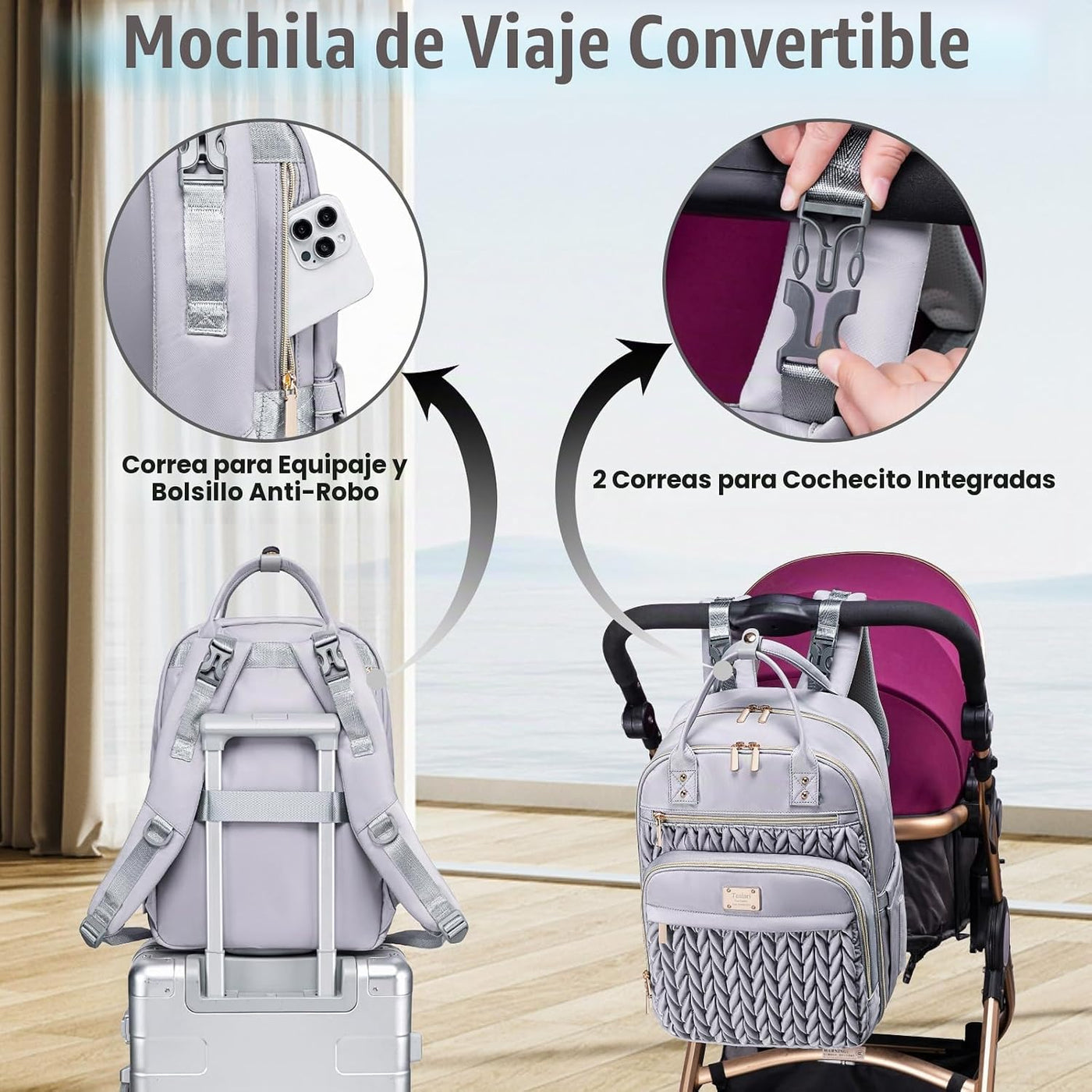 Tealari Mochila para pañales, elegante bolsa de pañales para bebé,...