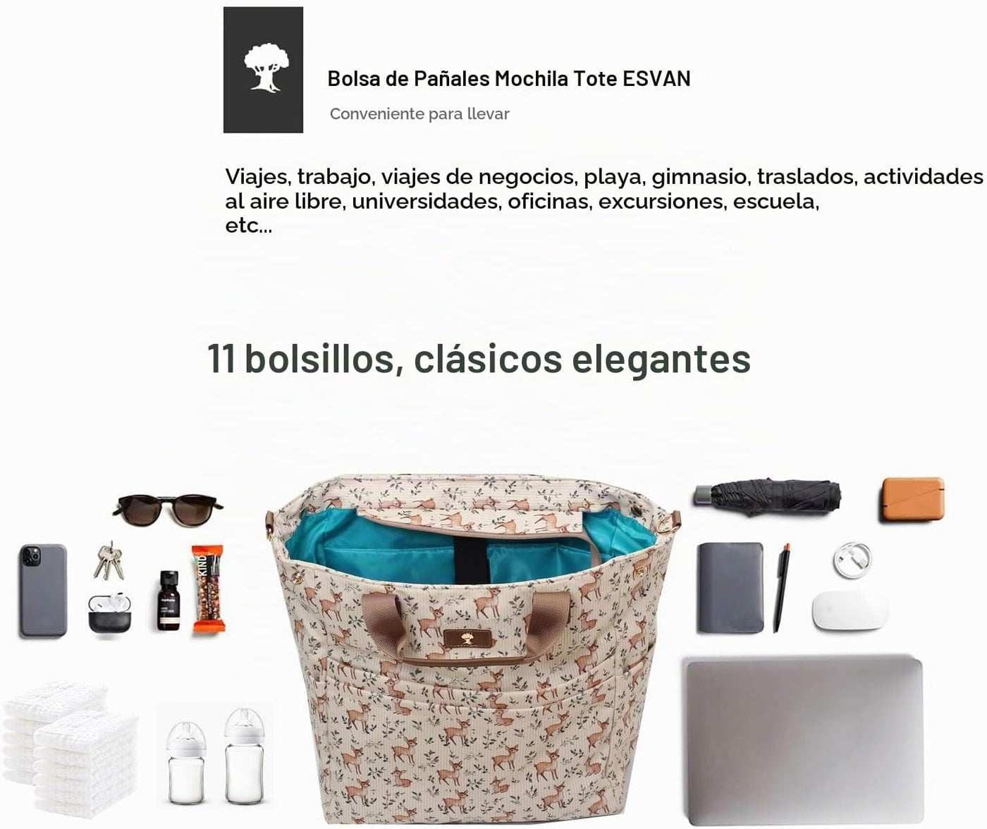 ESVAN Mochila de Pañales Bolsa de Mano Totepack Mochila Bandolera 3...