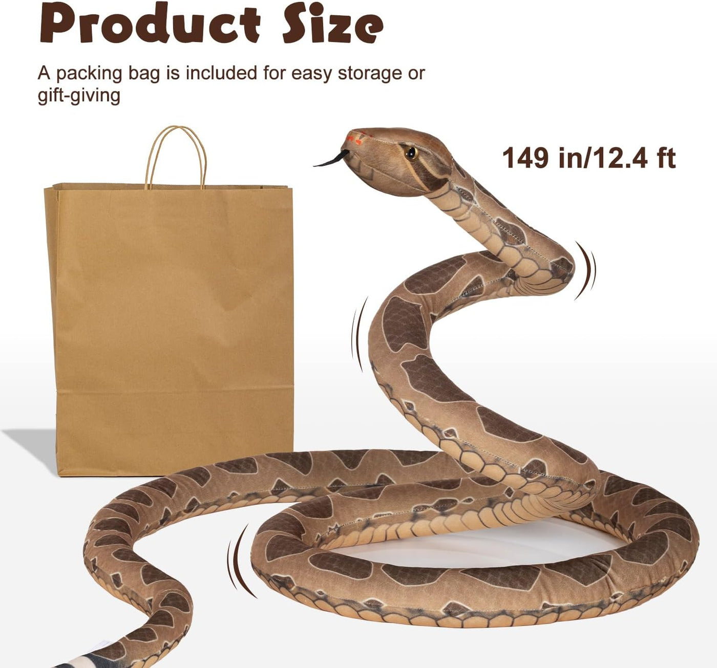 BRINJOY Animal de peluche de serpiente gigante, serpiente grande de...