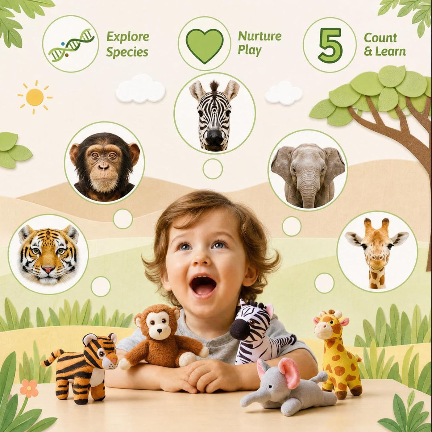 OUOZZZ Juguetes para niños de 1, 2 y 3 años, juego de animales de p...