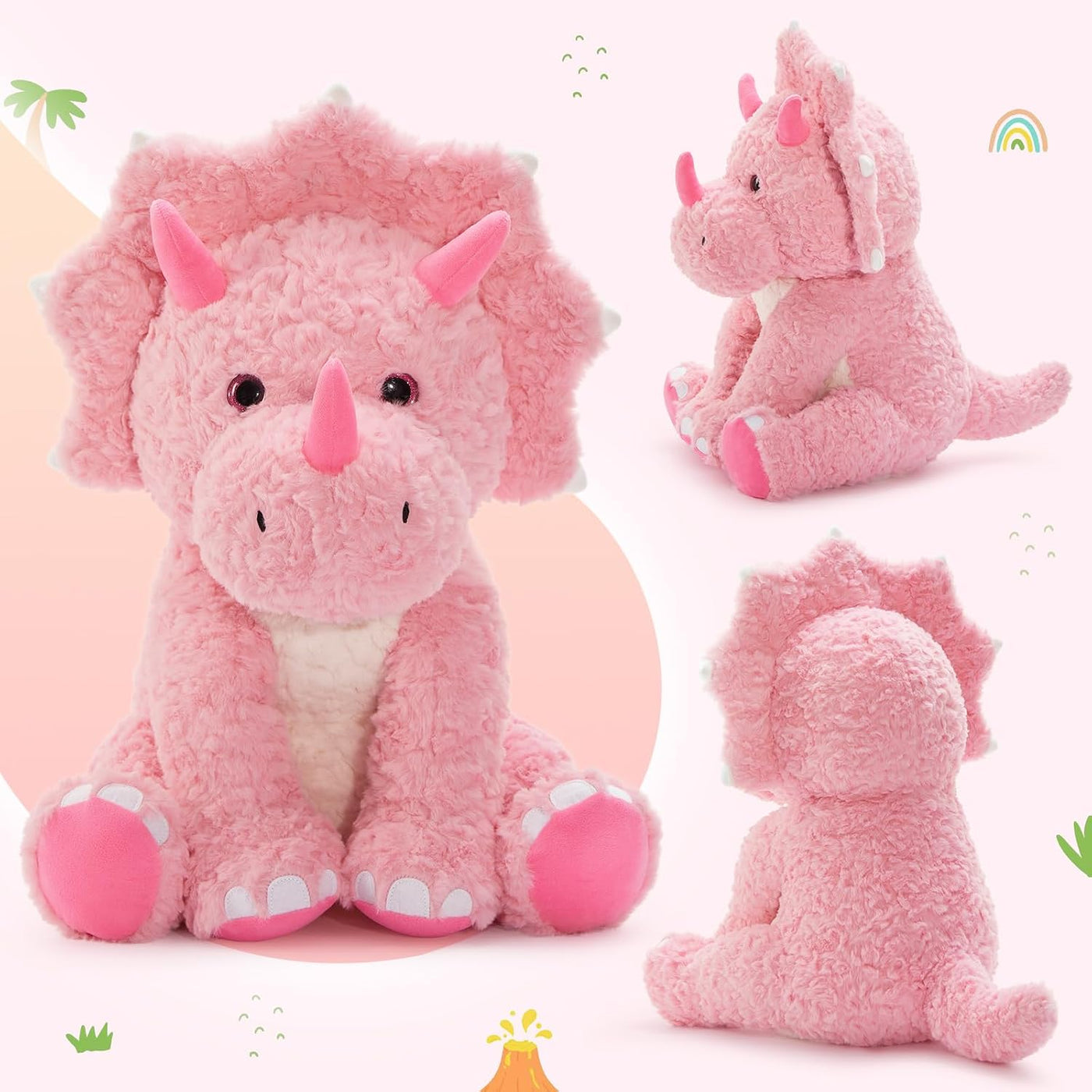 Tezituor Animales de peluche grandes de dinosaurio rosa, 24 pulgada...