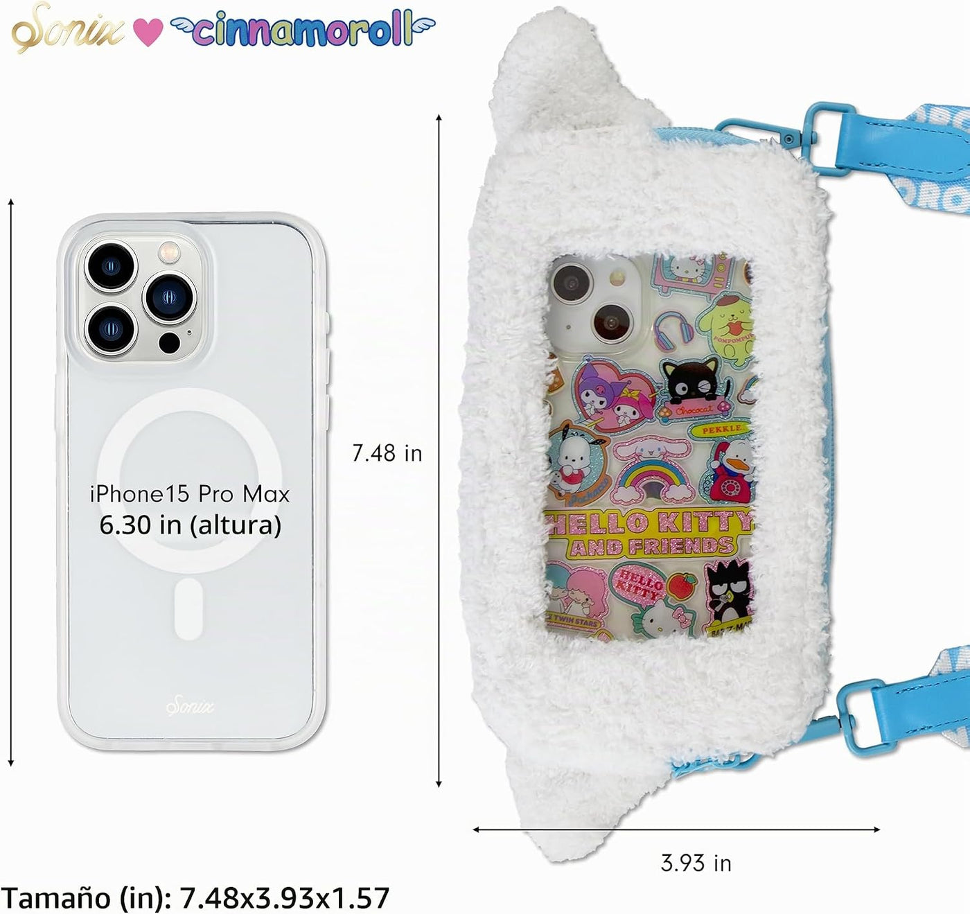 Sonix x Sanrio - Cartera de felpa para teléfono, bolsa cruzada de p...