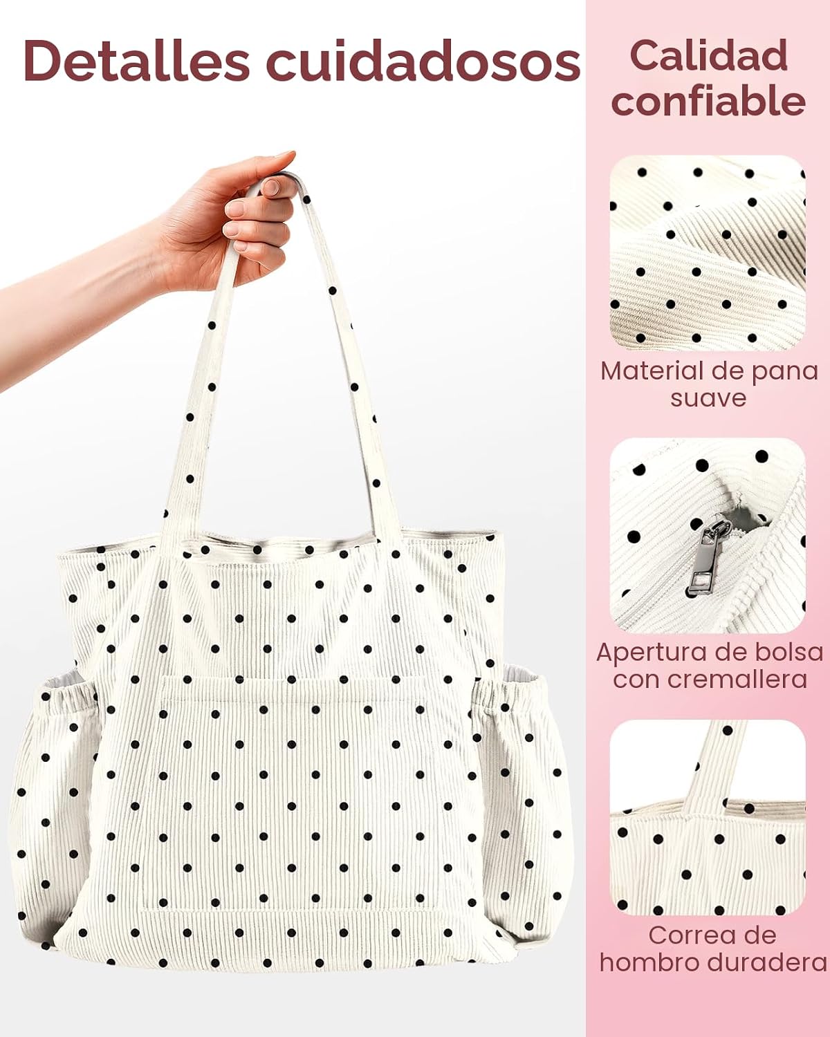 Miss Adola Bonita Bolsa Tote de Pana para Mujeres - Bolso de Hombro...