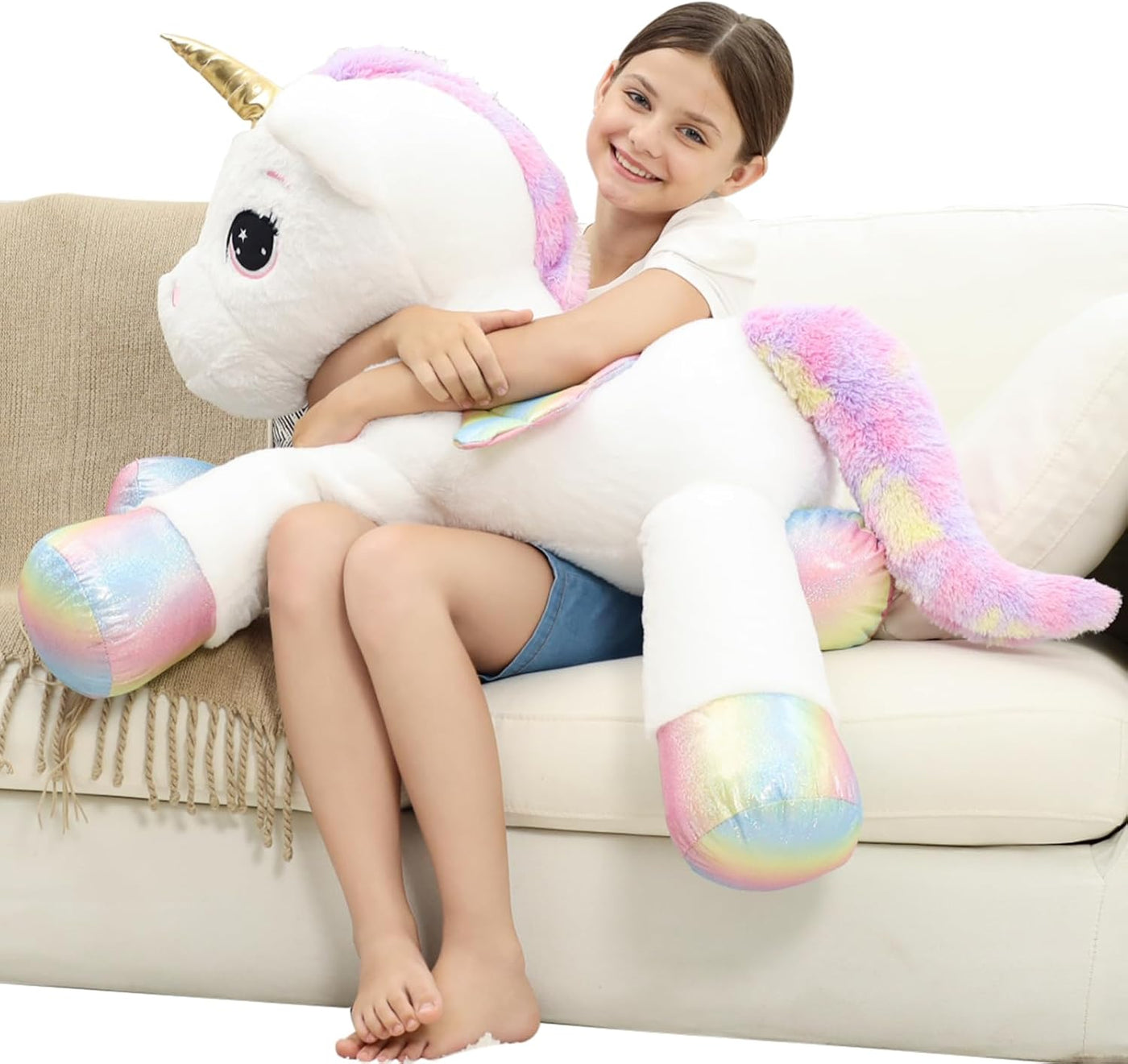 FFxiong Almohada de peluche gigante de unicornio de 44 pulgadas, li...