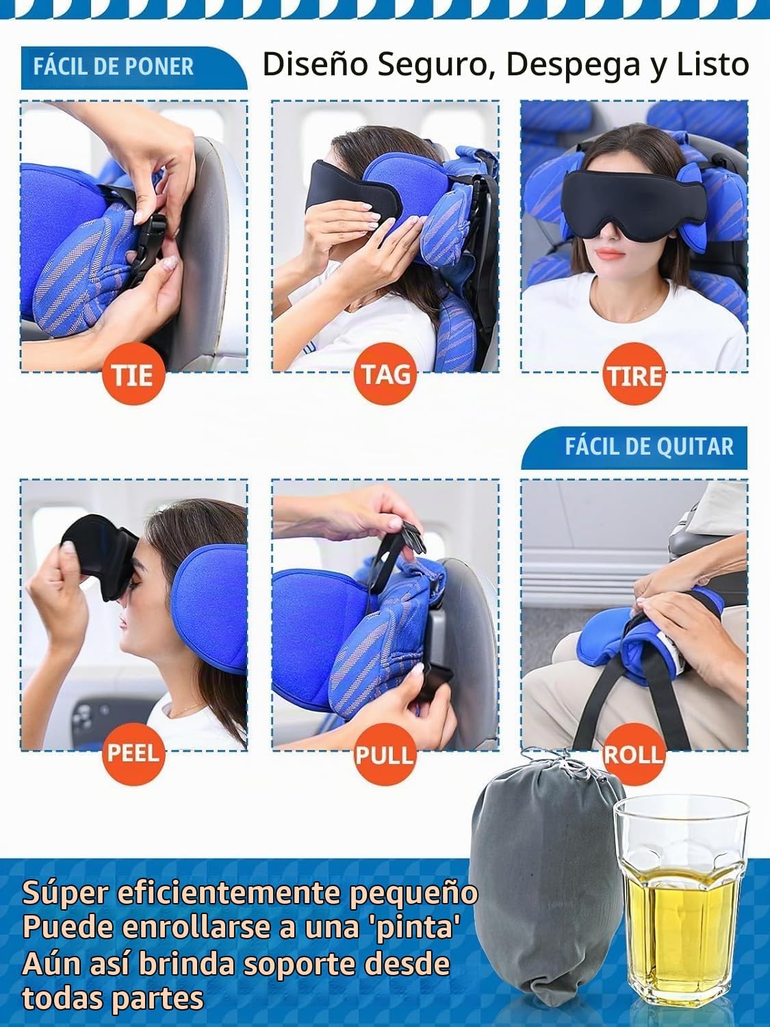 SARISUN Almohada de viaje con correa para la barbilla, soporte esta...